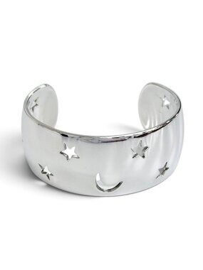 Hermes 925 Moon Star Bangle Bracelet Hollowed Out Design Silver Buddha